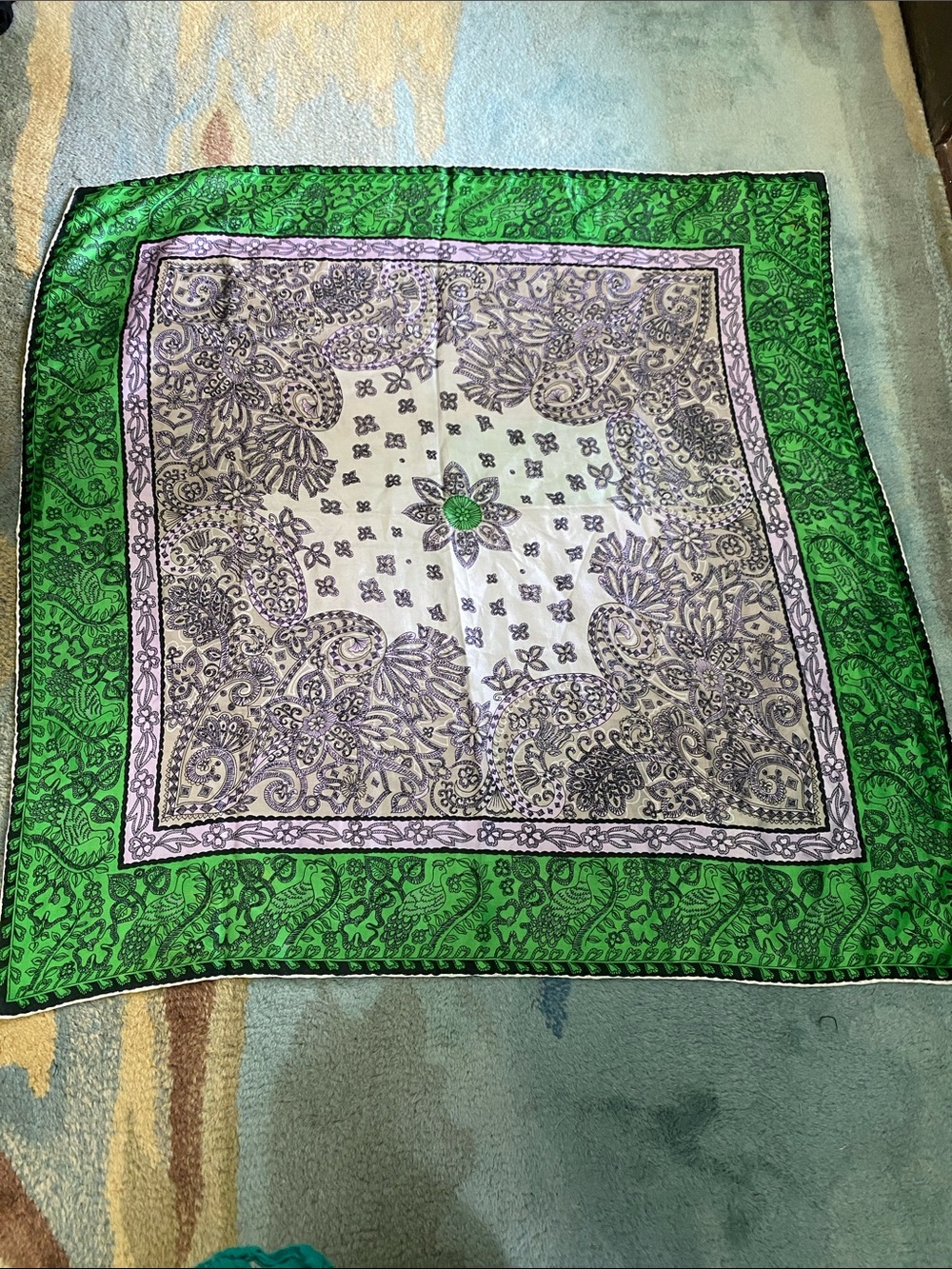 Green and Purple Paisley Silk Scarf Wrap